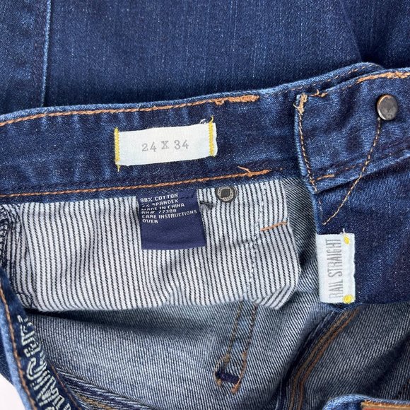 Madewell Rail Straight Low Rise Dark Blue Stretch Denim Jeans Womens Sz 24 x 34 - Picture 10 of 12